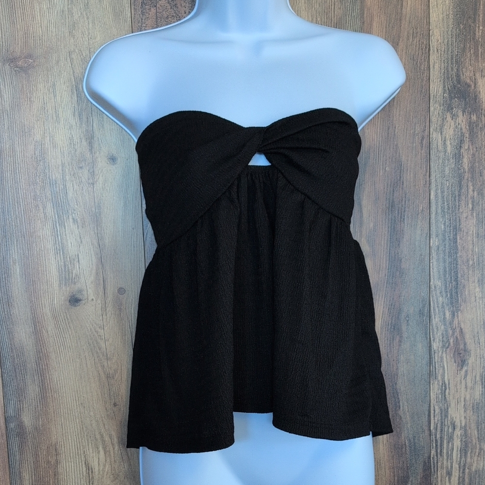 SHEIN Black Textured Strapless Crop Top L               F187